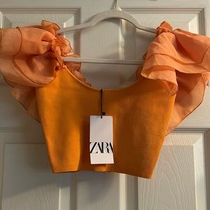 Zara orange statement sleeve cropped tank